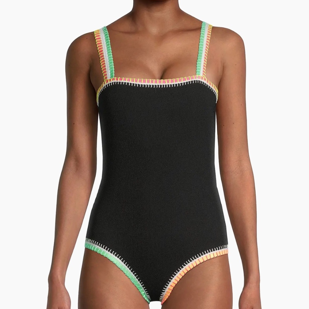 PQ Swim crochet- trim black swimsuit